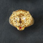Lion-head-ring. (In goud, verguld en zilver)
